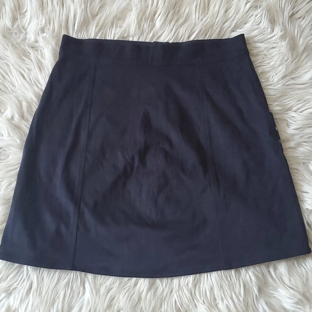Blue Rain Navy Suede Button-Up Mini Skirt – Size Medium